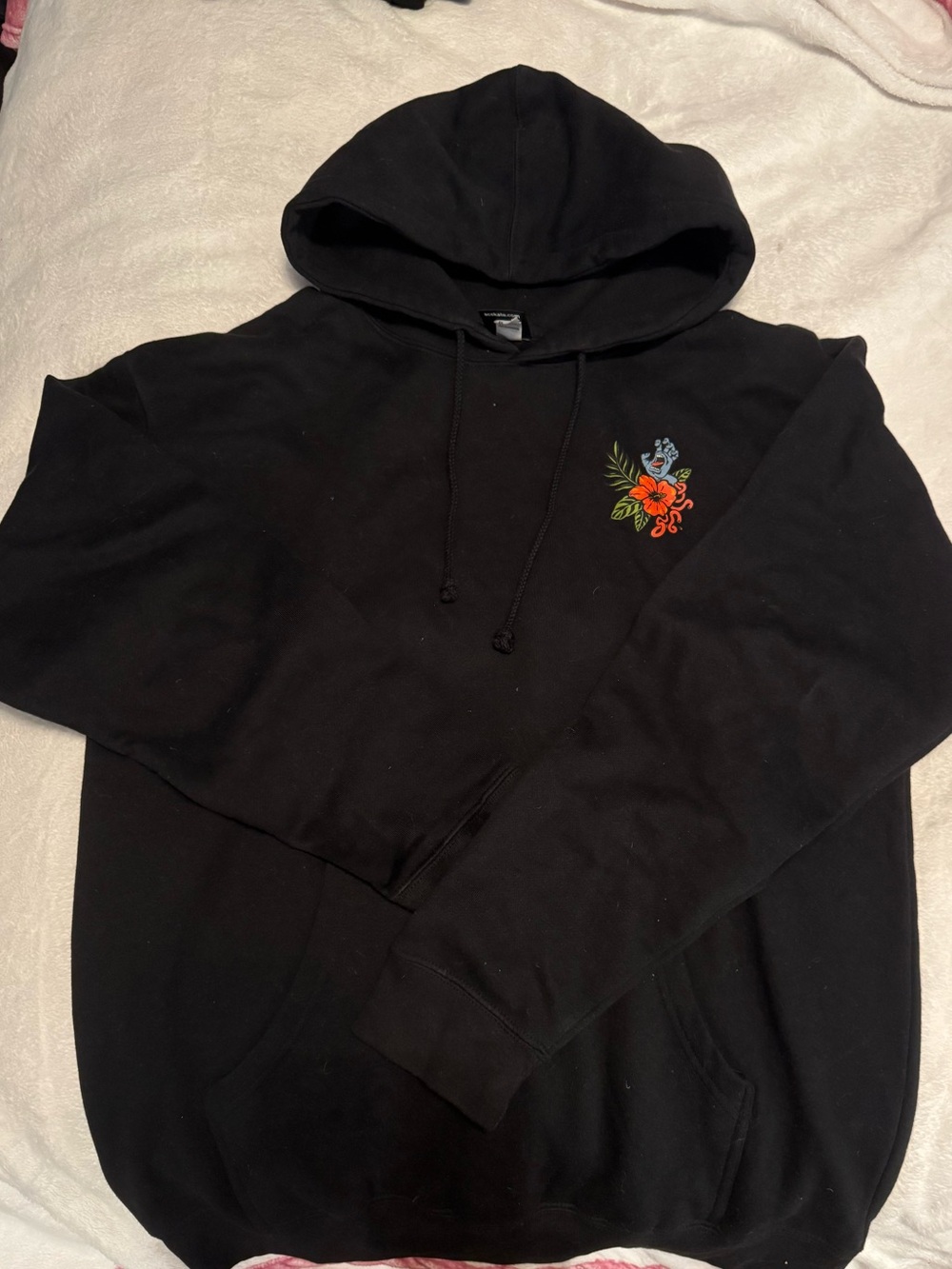 Santa Cruz Skateboards Black Hoodie with Small Floral Chest Embroidery